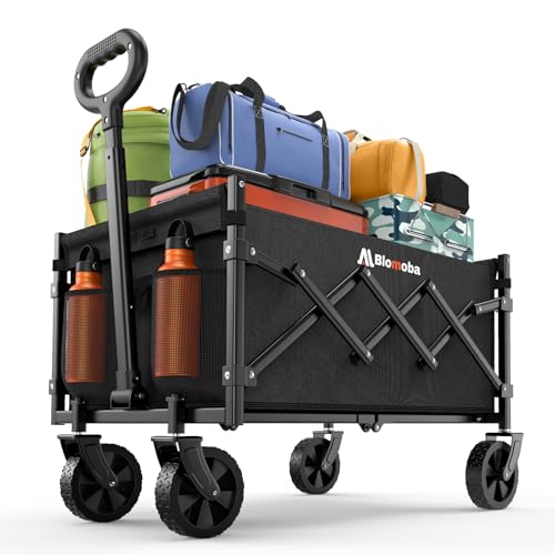 Blomoba Collapsible Wagon with Wheels, 220 lbs Wagons Carts Foldable Wagon Cart with Flexible Handle, Lightweight Portable Folding Utility Grocery Shopping Cart for Grocery Sports Garden Camping - Image 1