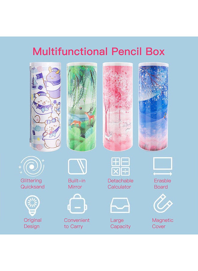 Generic - Pencil Cases Multifunctional Standing Quicksand Pencil Case Organizer Double Layer Cylindrical Cute Pen Bag Holder with Mirror Erasable Notepad Calculator Large Capacity Storage Stationery Box - Image 1