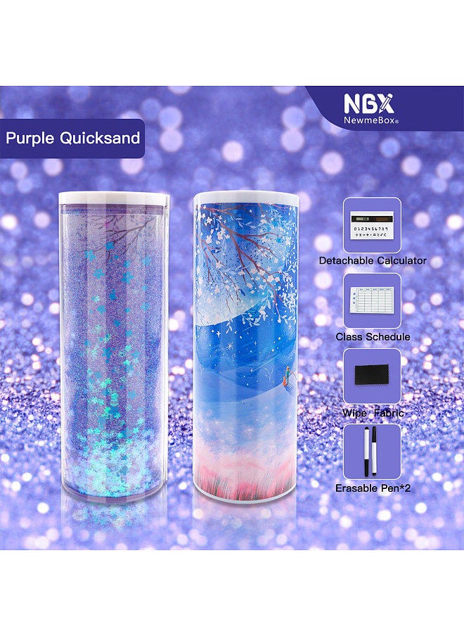 Generic - Pencil Cases Multifunctional Standing Quicksand Pencil Case Organizer Double Layer Cylindrical Cute Pen Bag Holder with Mirror Erasable Notepad Calculator Large Capacity Storage Stationery Box - Image 1