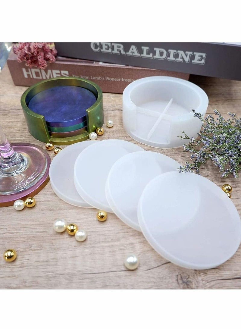 SYOSI Resin Molds Silicone Kit Silicone Mold 4 PCS Resin Coaster Molds and 1 PCS Coaster Storage Box Mold Round Coaster Resin Molds - Image 4