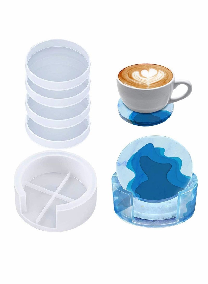 SYOSI Resin Molds Silicone Kit Silicone Mold 4 PCS Resin Coaster Molds and 1 PCS Coaster Storage Box Mold Round Coaster Resin Molds - Image 1