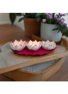 Taşdevri Life Tasdevri Life Decorative 3 Piece Lotus Candle Holder Pink  - Image 1