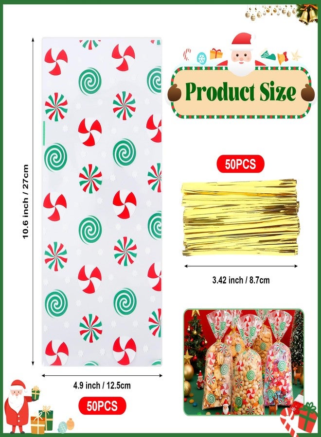 Nelisylux Christmas Treat Bags, Christmas Cellophane Candy Bags, 50Pcs Clear Cello Plastic Cellophane Gift Bag Snack Cookie Goodie Bag with Twist Ties for Xmas Winter Holiday Party Favors Supplies, 5 x11 Inch - Image 3