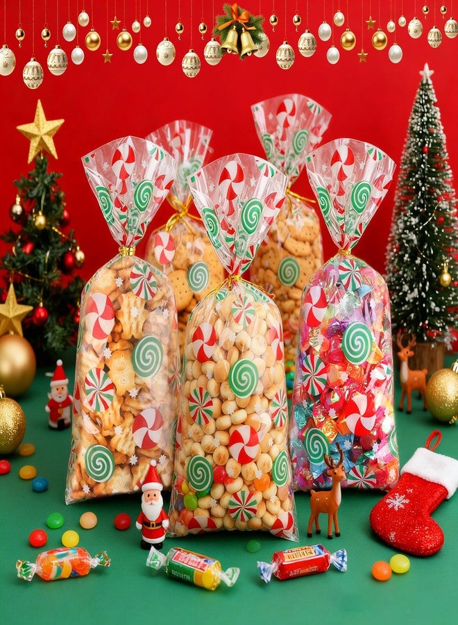 Nelisylux Christmas Treat Bags, Christmas Cellophane Candy Bags, 50Pcs Clear Cello Plastic Cellophane Gift Bag Snack Cookie Goodie Bag with Twist Ties for Xmas Winter Holiday Party Favors Supplies, 5 x11 Inch - Image 2