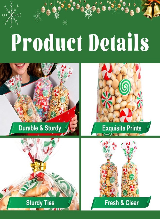Nelisylux Christmas Treat Bags, Christmas Cellophane Candy Bags, 50Pcs Clear Cello Plastic Cellophane Gift Bag Snack Cookie Goodie Bag with Twist Ties for Xmas Winter Holiday Party Favors Supplies, 5 x11 Inch - Image 4