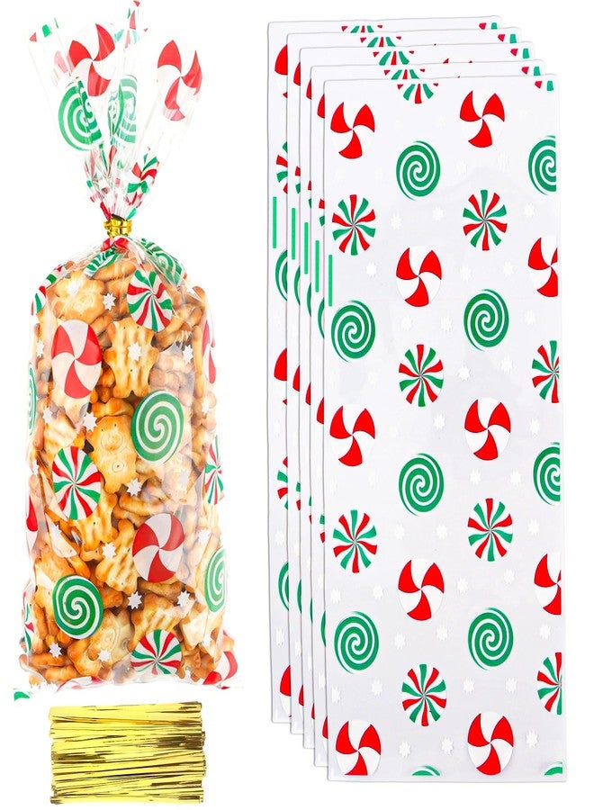 Nelisylux Christmas Treat Bags, Christmas Cellophane Candy Bags, 50Pcs Clear Cello Plastic Cellophane Gift Bag Snack Cookie Goodie Bag with Twist Ties for Xmas Winter Holiday Party Favors Supplies, 5 x11 Inch - Image 1