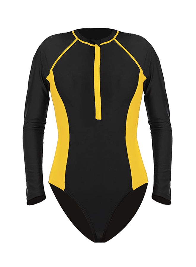 MARGOUN XXL Size Surf suit for women long sleeve rash guard women's surf suit one piece swimsuit tight front zip top striped swimming shirts wetsuits Yellow - Image 1