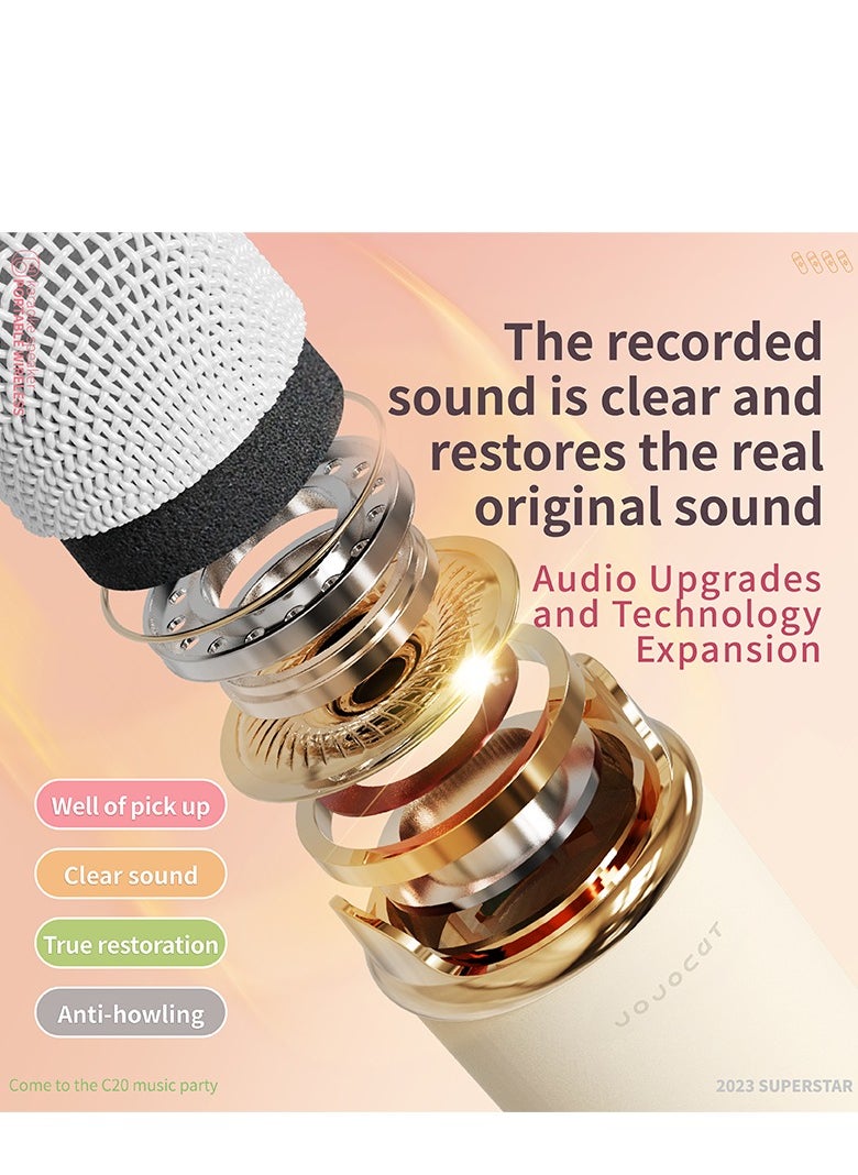 GULFLINK C20 PLUS Mini Wireless BT Audio Home Singing Karaoke Integrated Microphone Speaker Stereo Home KTV Set Handsfree Call Beige  - Image 4
