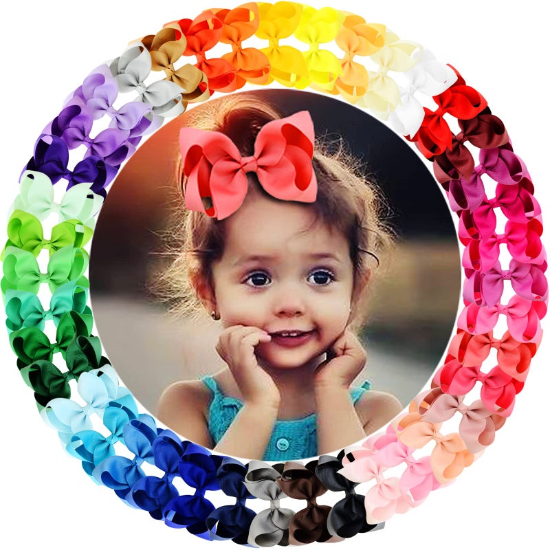 WillingTee 40colors 4.5" Hair Bows for Girls Grosgrain Ribbon Big Hair Bows Alligator Clips Hair Accessories for Baby Girls Infants Toddlers Teens Kids Children - Image 1