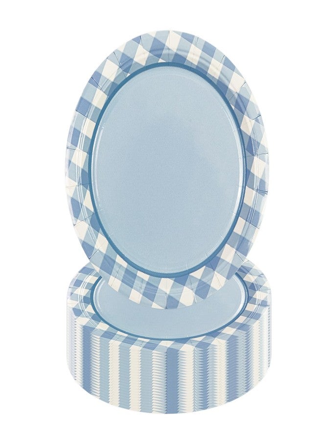 HiEnjoin 50PCS Blue Gingham Birthday Plates, 7 inch Blue Gingham Edge Cake Plates Disposable Dessert Tableware for Picnic Barbecue Baby Shower Birthday Party Decorations - Image 1