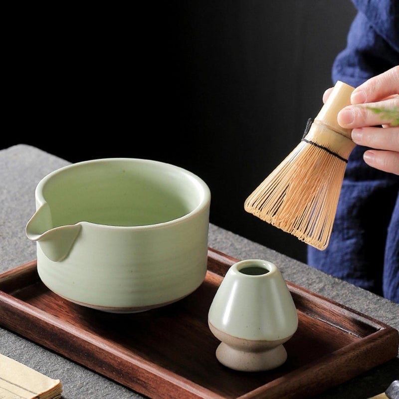 Flavoma Japanese Handmade Bamboo Matcha Whisk Sets of 4 Match Brush Japanese Style Traditional Scoop Chashaku Ceramic Tea Bowl Ceramic Tea Whisk Holder Prepare a Traditional Cup of Matcha - Image 5