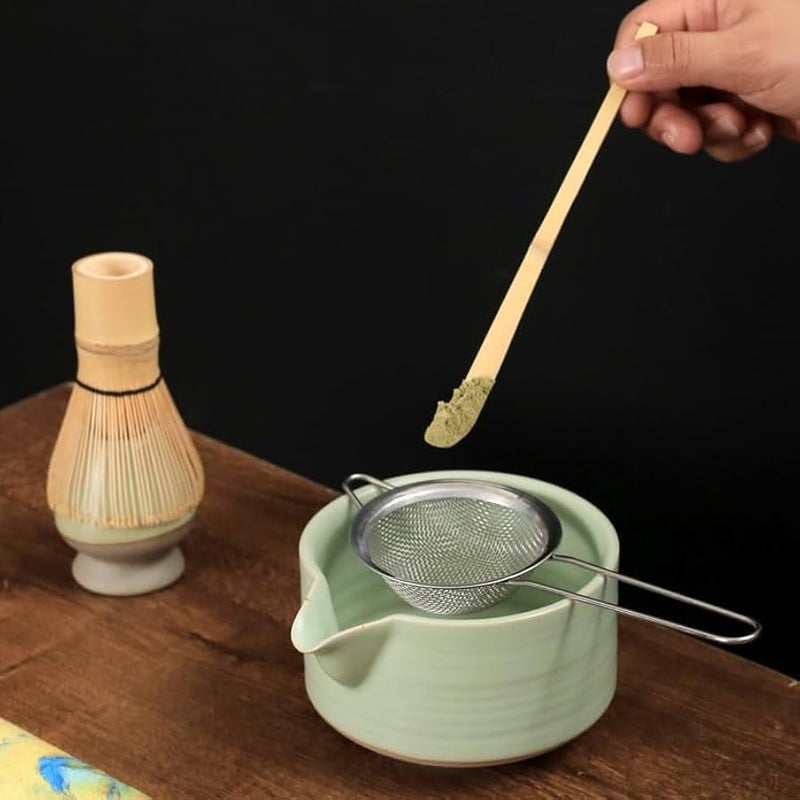 Flavoma Japanese Handmade Bamboo Matcha Whisk Sets of 4 Match Brush Japanese Style Traditional Scoop Chashaku Ceramic Tea Bowl Ceramic Tea Whisk Holder Prepare a Traditional Cup of Matcha - Image 4
