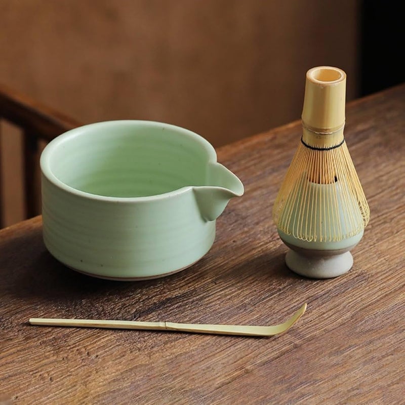 Flavoma Japanese Handmade Bamboo Matcha Whisk Sets of 4 Match Brush Japanese Style Traditional Scoop Chashaku Ceramic Tea Bowl Ceramic Tea Whisk Holder Prepare a Traditional Cup of Matcha - Image 2