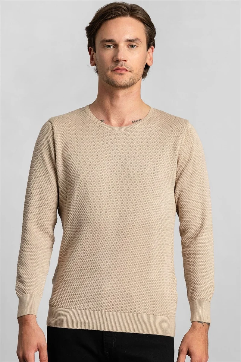 تودورس Slim Fit Narrow Cut Crew Neck Honeycomb Patterned Men's Sweater