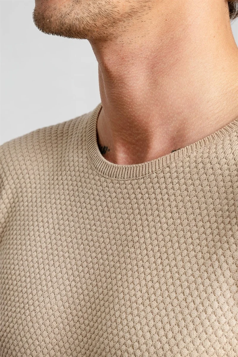 تودورس Slim Fit Narrow Cut Crew Neck Honeycomb Patterned Men's Sweater