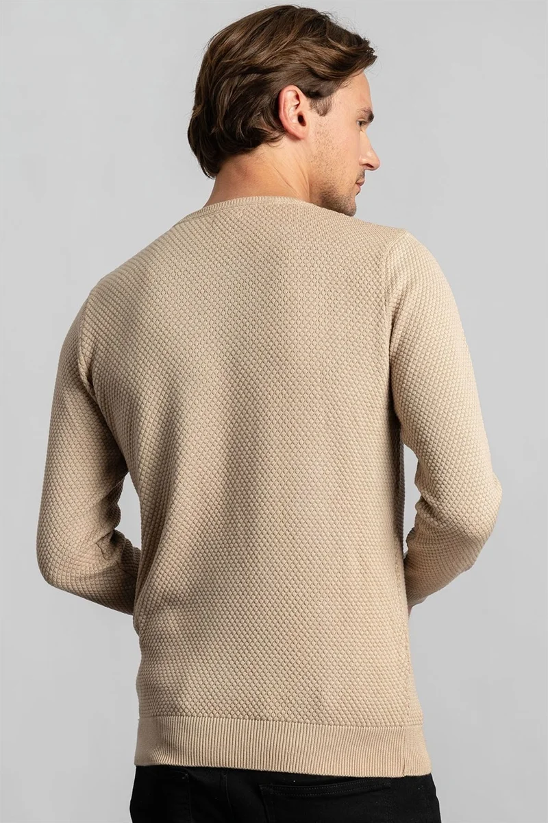 تودورس Slim Fit Narrow Cut Crew Neck Honeycomb Patterned Men's Sweater