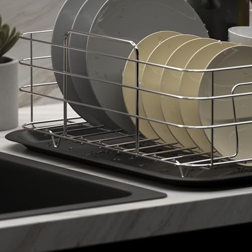 iSTAR Steel Dish Drying Rack with Drainer Basket, Drip Tray & Cutlery Holder, Durable Rust-Resistant Kitchen Dish Rack for Plates & Utensils – Countertop Organizer (Silver, Pack of 1) - Image 5