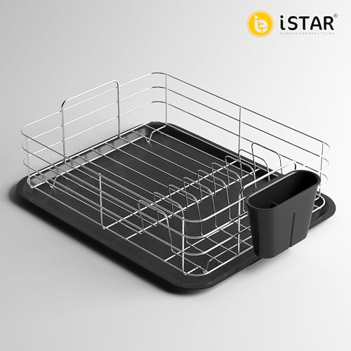 iSTAR Steel Dish Drying Rack with Drainer Basket, Drip Tray & Cutlery Holder, Durable Rust-Resistant Kitchen Dish Rack for Plates & Utensils – Countertop Organizer (Silver, Pack of 1) - Image 2