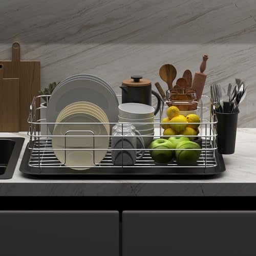 iSTAR Steel Dish Drying Rack with Drainer Basket, Drip Tray & Cutlery Holder, Durable Rust-Resistant Kitchen Dish Rack for Plates & Utensils – Countertop Organizer (Silver, Pack of 1) - Image 3