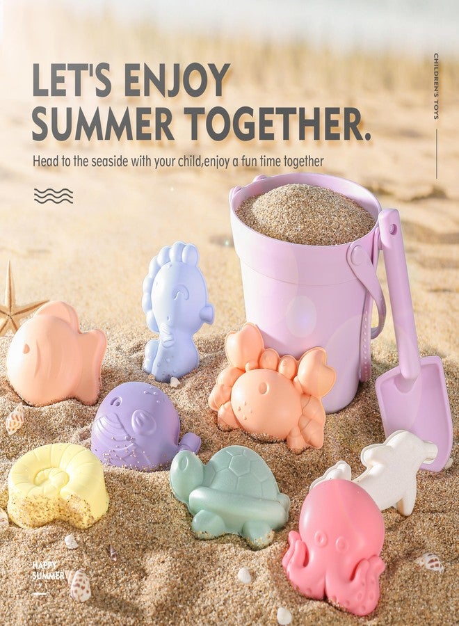 MarcZero 11Pcs Silicone Beach Toys,Modern Baby Beach Toys,Travel Friendly Beach Set,Eco Friendly Toy,Silicone Bucket, Shovel, 8 Sand Molds, Beach Bag,Silicone Sand Toys for Toddlers, Kids (Purple) - Image 3
