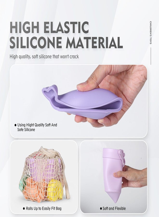 MarcZero 11Pcs Silicone Beach Toys,Modern Baby Beach Toys,Travel Friendly Beach Set,Eco Friendly Toy,Silicone Bucket, Shovel, 8 Sand Molds, Beach Bag,Silicone Sand Toys for Toddlers, Kids (Purple) - Image 5