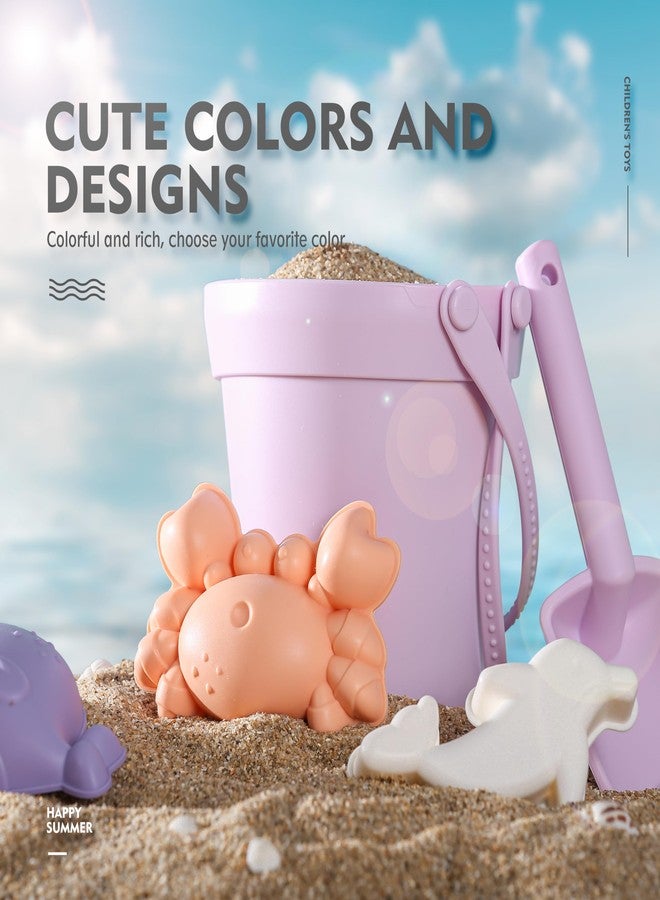 MarcZero 11Pcs Silicone Beach Toys,Modern Baby Beach Toys,Travel Friendly Beach Set,Eco Friendly Toy,Silicone Bucket, Shovel, 8 Sand Molds, Beach Bag,Silicone Sand Toys for Toddlers, Kids (Purple) - Image 4