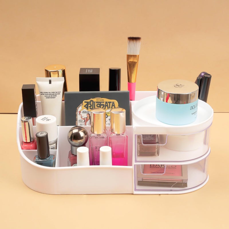 Anshri Large Capacity Cosmetic Organizer Makeup Drawer Container With Nail PolishLipstick Storage Desktop Sundries Box White - Image 2