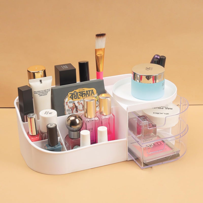 Anshri Large Capacity Cosmetic Organizer Makeup Drawer Container With Nail PolishLipstick Storage Desktop Sundries Box White - Image 1