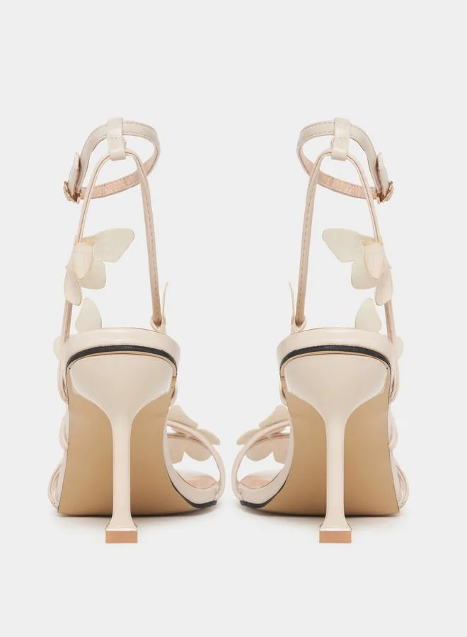 Styli Butterfly Applique Stiletto Heel Sandals