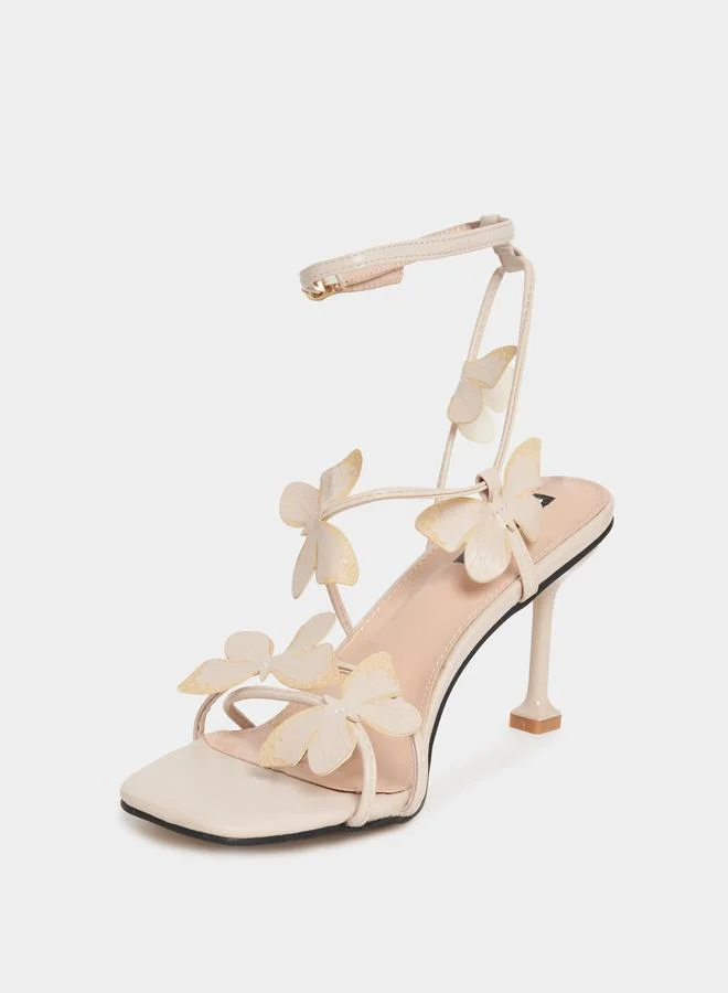 Styli Butterfly Applique Stiletto Heel Sandals