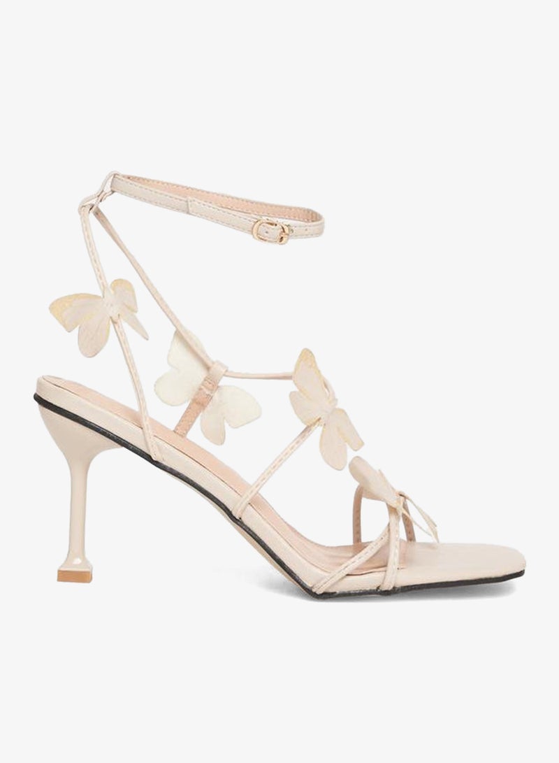 Styli Butterfly Applique Stiletto Heel Sandals - Image 1