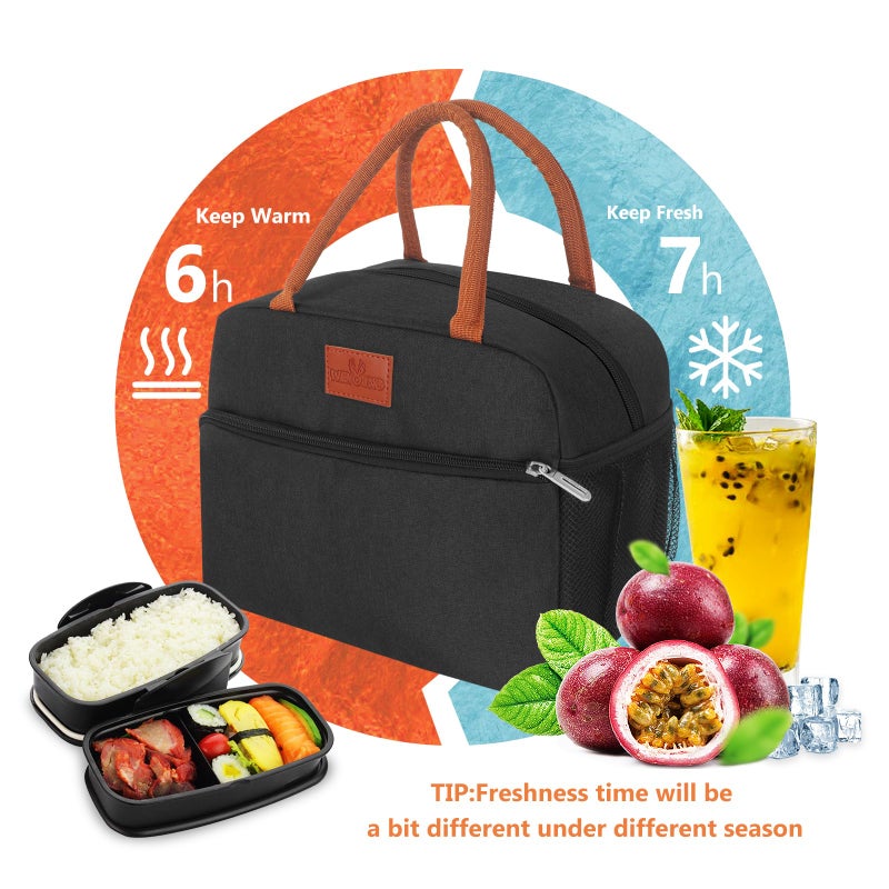 CCidea Lunch Bag for Women/Men, Insulated Lunch Box Bag for Women Adult Men, Small Leakproof Lunch Tote Bag, Reusable Lunch Cooler bag Container for Work/Office/Picnic/Travel -Black - Image 2