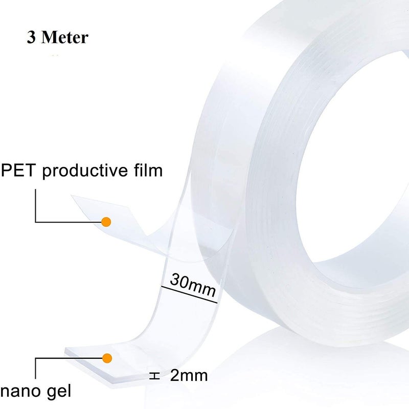 Bapna Double Sided Tape Heavy Duty(16.5FT/5M)，Multipurpose Wall Tape Adhesive Strips Removable Mounting Tape,Reusable Strong Sticky Transparent Tape Gel Poster Carpet Tape for Paste Items,Household  - Image 3