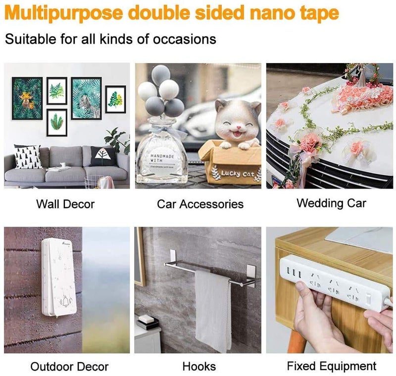 Bapna Double Sided Tape Heavy Duty(16.5FT/5M)，Multipurpose Wall Tape Adhesive Strips Removable Mounting Tape,Reusable Strong Sticky Transparent Tape Gel Poster Carpet Tape for Paste Items,Household  - Image 5