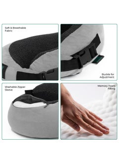 ICON ICON The Comfort Curve Pure Memory Foam Neck Pillow | Adjustable Travel Pillow with Breathable, Machine-Washable Cover | Ideal for Flight Travel, Car Sleeping, Neck & Head Support (Grey)  - Image 3