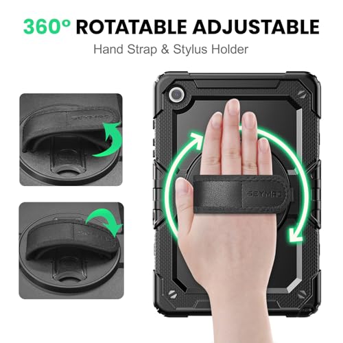 SEYMAC Case for Samsung Galaxy Tab A9+/ A9 Plus Case 11" 2023 (SM-X210/X216/X218), Heavy Duty Shockproof Protective Case with Screen Protector, Rotating Stand and Hand/Shoulder Strap, Black - Image 3