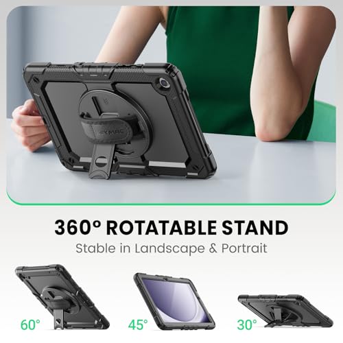 SEYMAC Case for Samsung Galaxy Tab A9+/ A9 Plus Case 11" 2023 (SM-X210/X216/X218), Heavy Duty Shockproof Protective Case with Screen Protector, Rotating Stand and Hand/Shoulder Strap, Black - Image 4