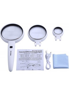 Hit Technology Rechargeable Magnifier Handheld Illuminated Magnifier 3 Heads