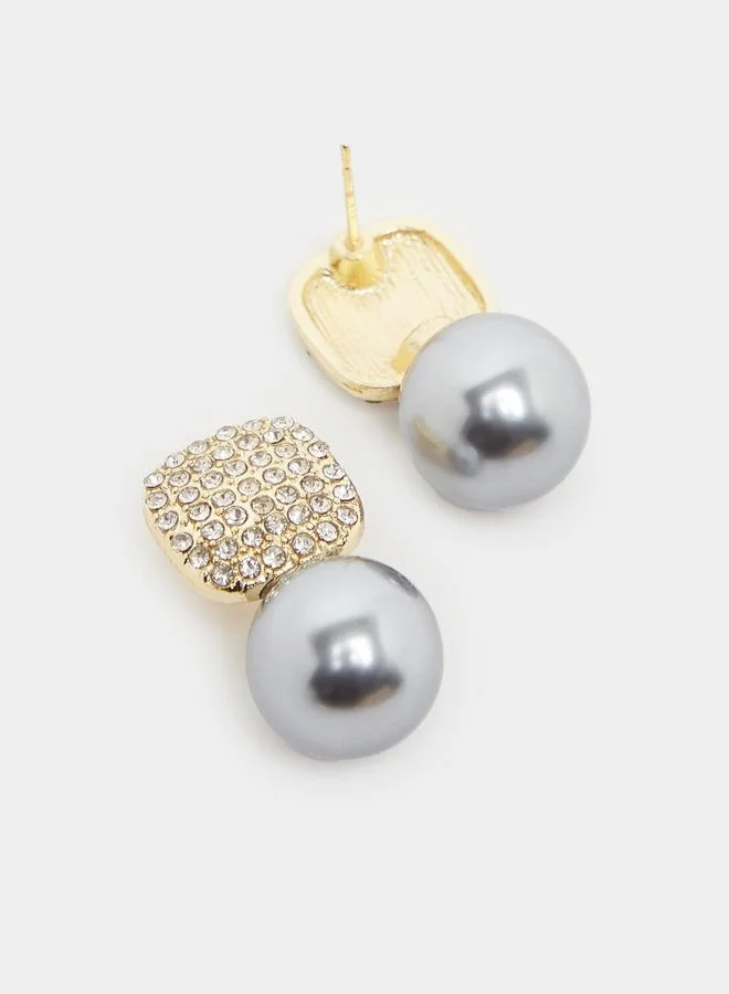 Styli Embellished Dangle Earrings with Faux Pearl