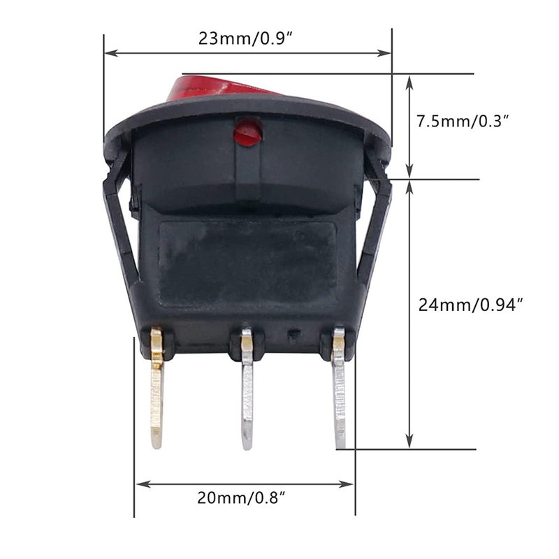 Round Rocker Switch ON-OFF With Lamp (Red) 3Pin (KCD1-T125) - Image 4