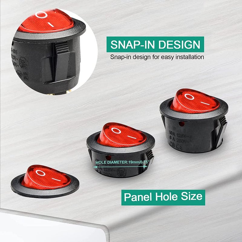 Round Rocker Switch ON-OFF With Lamp (Red) 3Pin (KCD1-T125) - Image 5