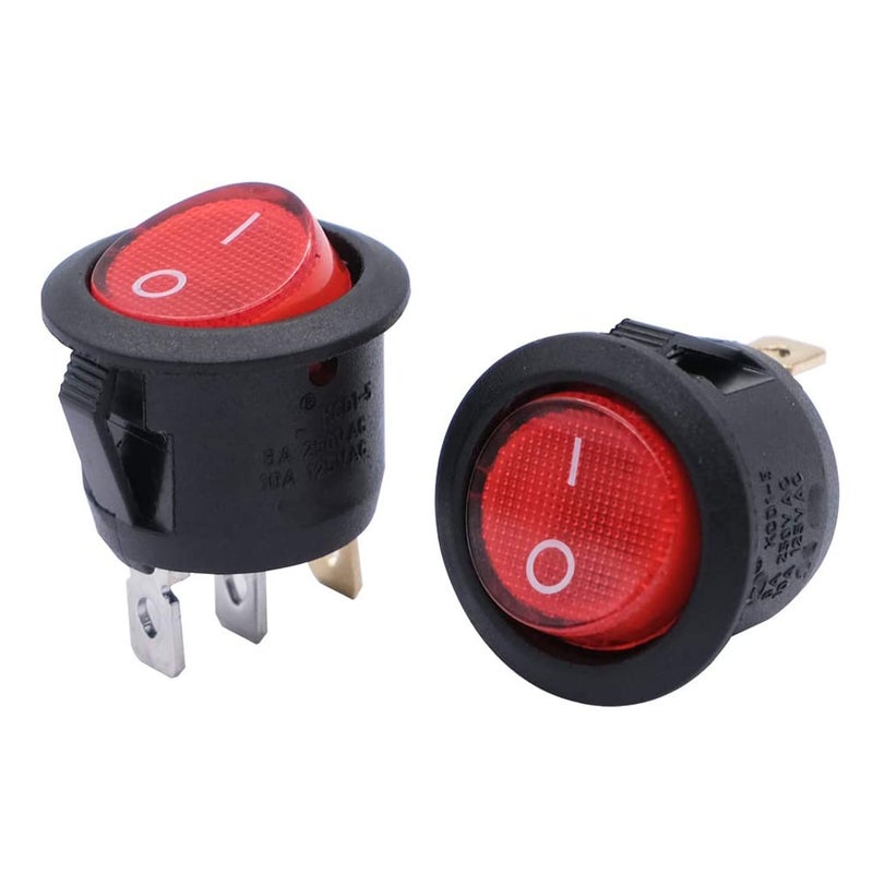 Round Rocker Switch ON-OFF With Lamp (Red) 3Pin (KCD1-T125) - Image 1