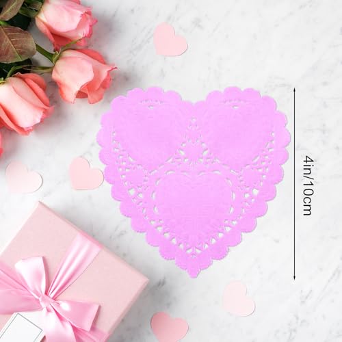 ANPUNAT 150 Pcs Valentine Heart Doilies 4Inch Heart Shape Paper Doily for Valentine's Mother's Day Wedding Decoration Craft Party(Pink) - Image 2