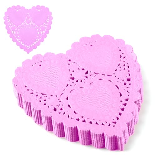 ANPUNAT 150 Pcs Valentine Heart Doilies 4Inch Heart Shape Paper Doily for Valentine's Mother's Day Wedding Decoration Craft Party(Pink) - Image 1
