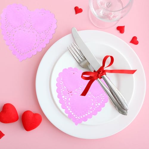 ANPUNAT 150 Pcs Valentine Heart Doilies 4Inch Heart Shape Paper Doily for Valentine's Mother's Day Wedding Decoration Craft Party(Pink) - Image 4