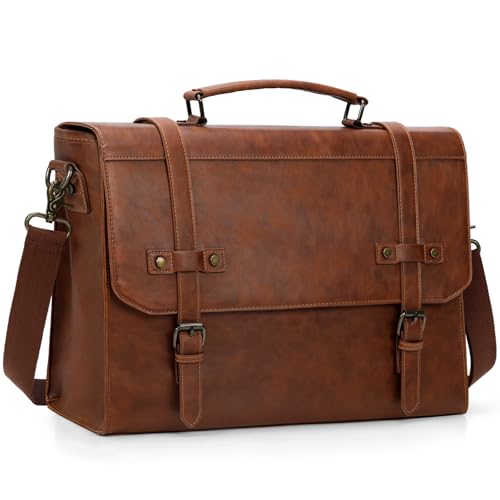 RAINSMORE Mens Messenger Bag 18 Inch Waterproof Vintage Leather Laptop Briefcase Large Laptop Bag Satchel Bag Computer Shoulder Bag for Office Business Travel College,Brown - Image 1