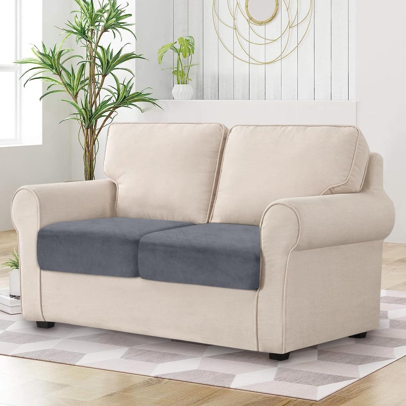 BT.WA Couch Cushion Cover Velvet 2 Pieces Seat Cushion Cover Stretch LoveSeat Couch Covers Separate Sectional Sofa Slipcovers Furniture Protector (2-Seater or Backrest  Dark Grey) - Image 2