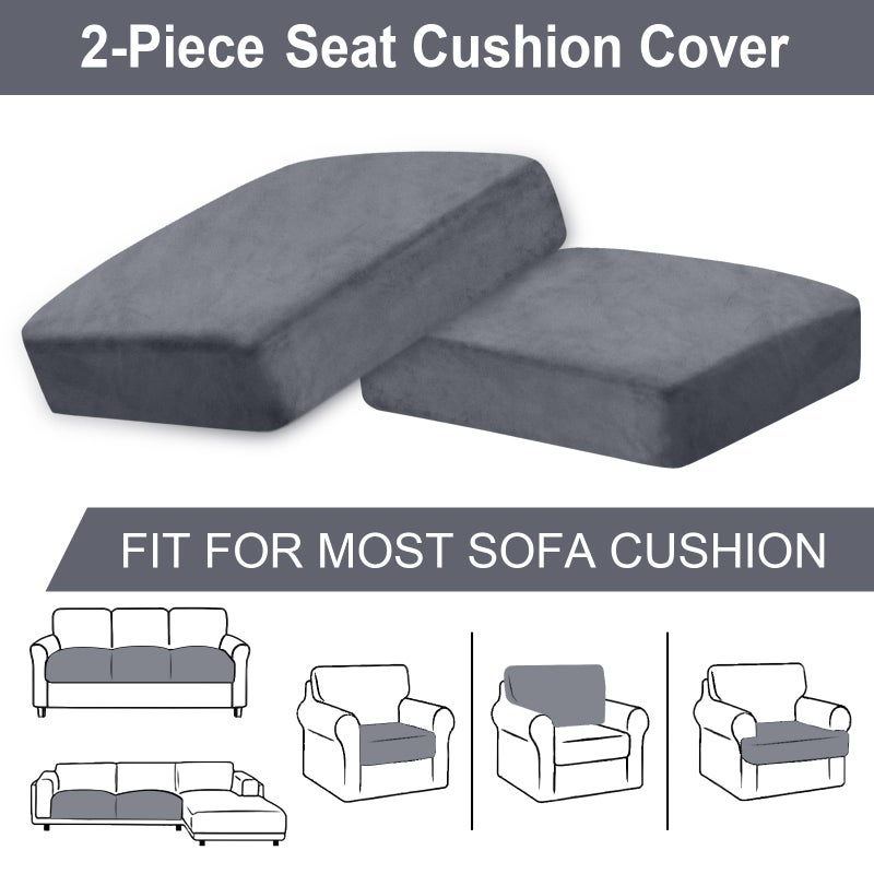 BT.WA Couch Cushion Cover Velvet 2 Pieces Seat Cushion Cover Stretch LoveSeat Couch Covers Separate Sectional Sofa Slipcovers Furniture Protector (2-Seater or Backrest  Dark Grey) - Image 5