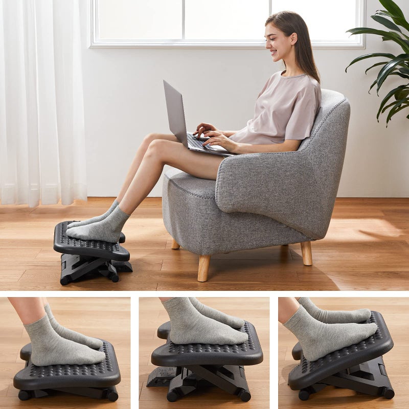 HUANUO Adjustable Desk Footrest, Foot Rest for Under Desk at Work with Massage, Adjustable Foot Stool with 3 Height Position & 30 Degree Tilt Angle Adjustment for Home, Office - Image 5