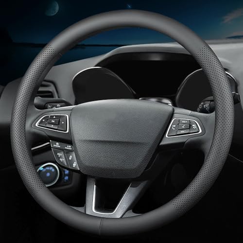 HAOTULE New Nappa Leather car Steering Wheel Cover，for Car Truck SUV 15 inch (Black) - Image 4